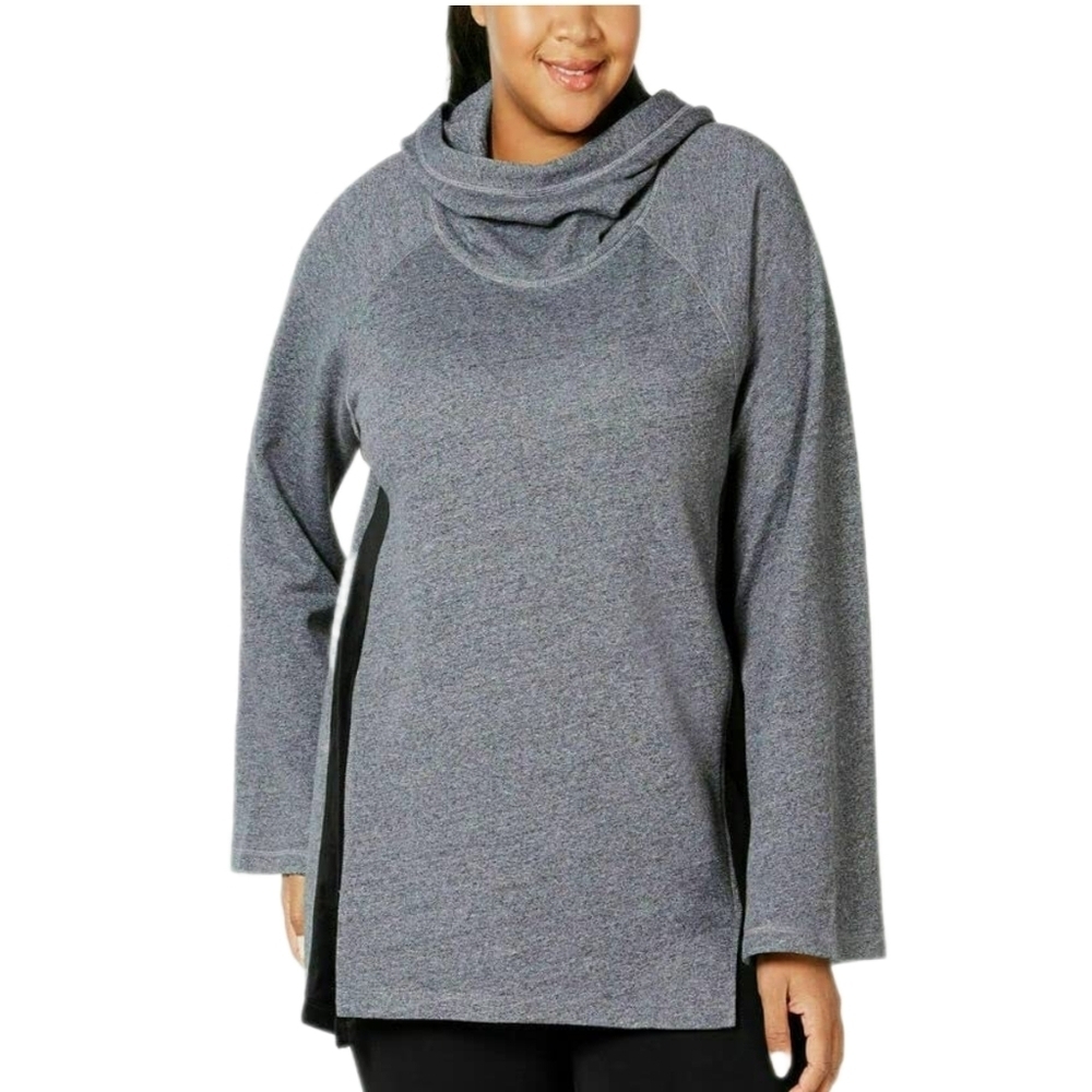 CALVIN KLEIN Womens Gray Long Sleeve Cowl Neck Hoodie Sweater Size S